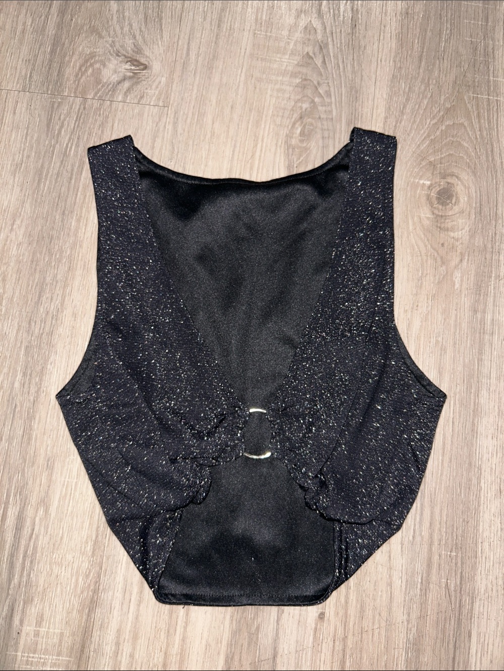 Sparkle Black Crop Top with Ring Accent